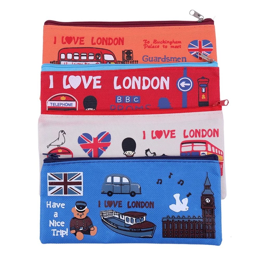 I Love London Canvas Pencil Case Makeup Case British Souvenir (4 Bags)